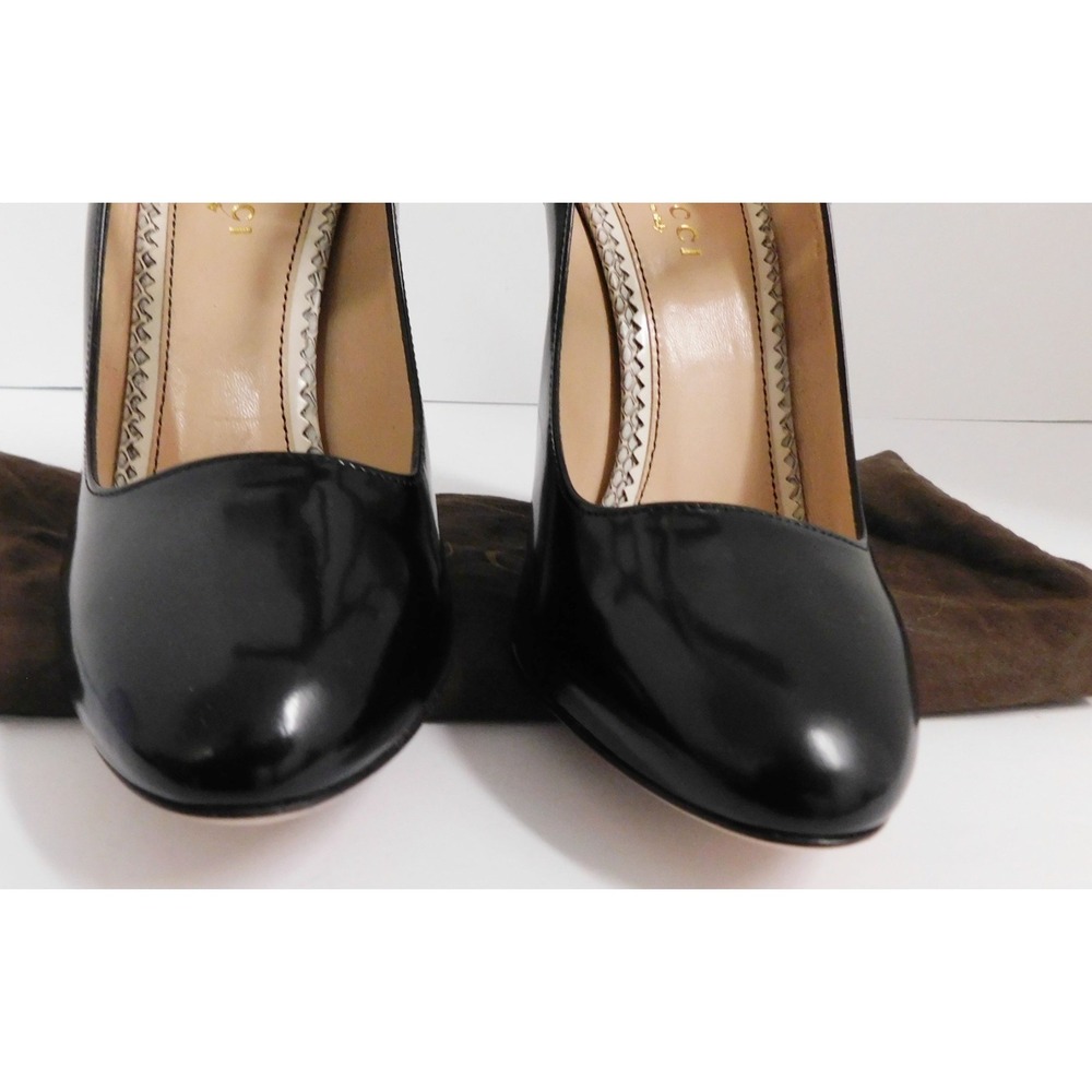GUCCI Nimue Snakeskin Bow Polished Leather Pumps Size 36.5 (6.5 US) $1000rt - Picture 5 of 8